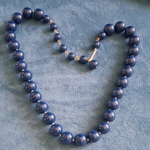 Vintage Navy Blue Beaded Collar Necklace 18 In. long